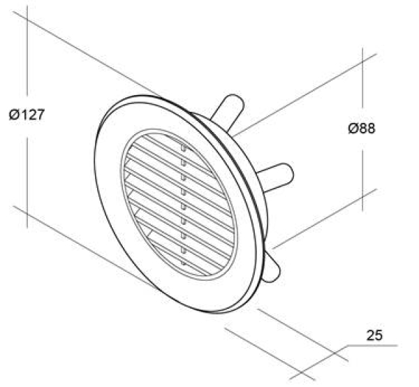 Skizze Lüftungsgitter weiss rund mit Stutzen Durchmesser 90 mm